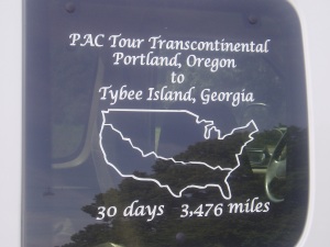 The trip logo on the side window of the SAG van